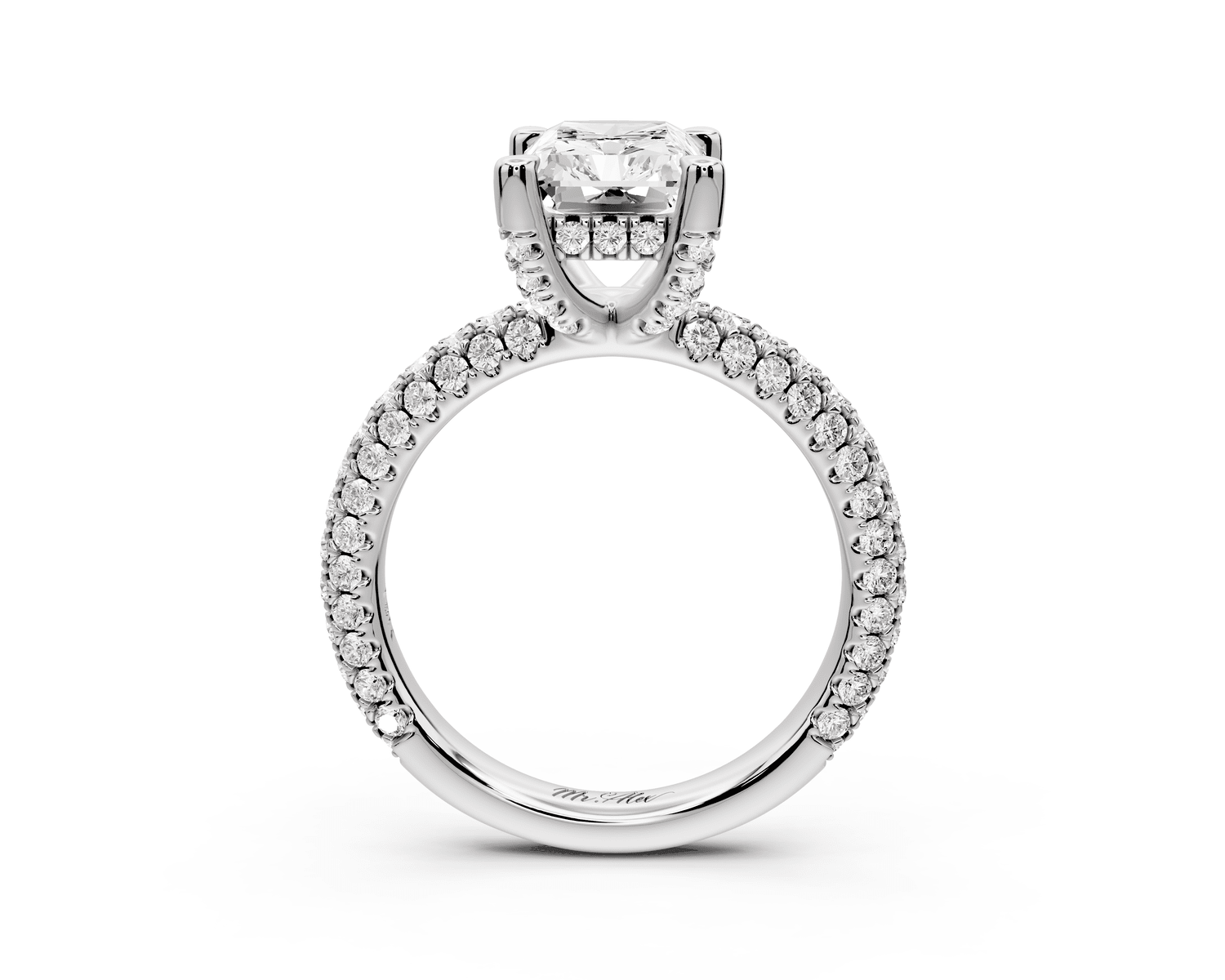 Emilia - 3ct 18k white gold radiant Hidden Halo Diamond Crown Rollover Pavé Engagement Ring - Mr. Alex Jewelry