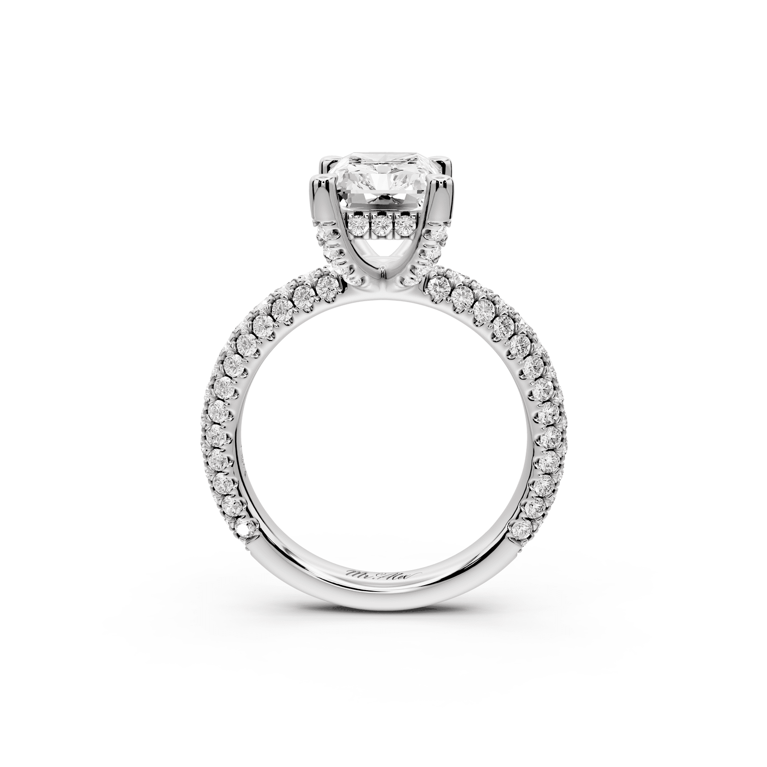 Emilia - 3ct 18k white gold radiant Hidden Halo Diamond Crown Rollover Pavé Engagement Ring - Mr. Alex Jewelry