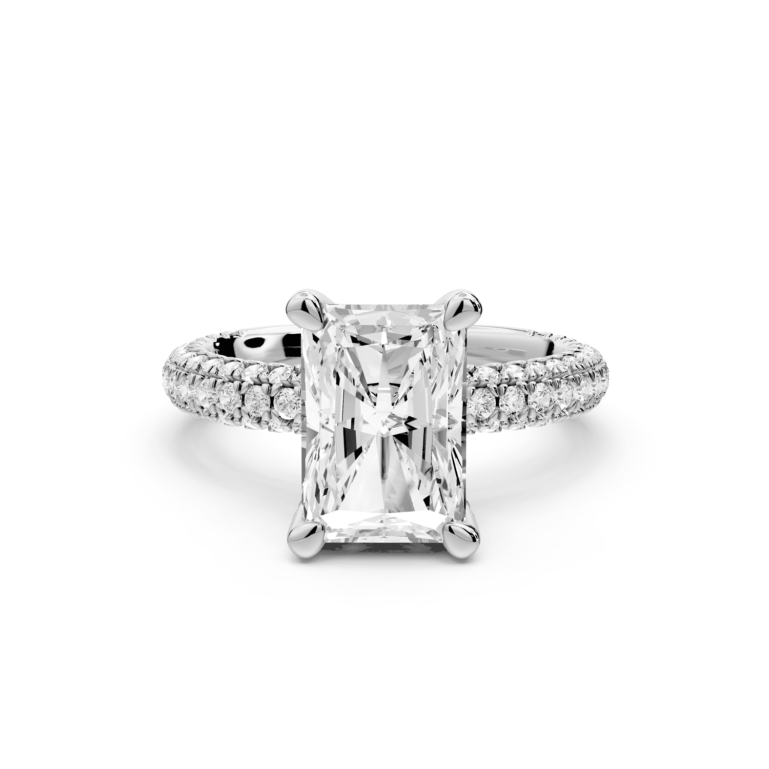 Emilia - 3ct 18k white gold radiant Hidden Halo Diamond Crown Rollover Pavé Engagement Ring - Mr. Alex Jewelry