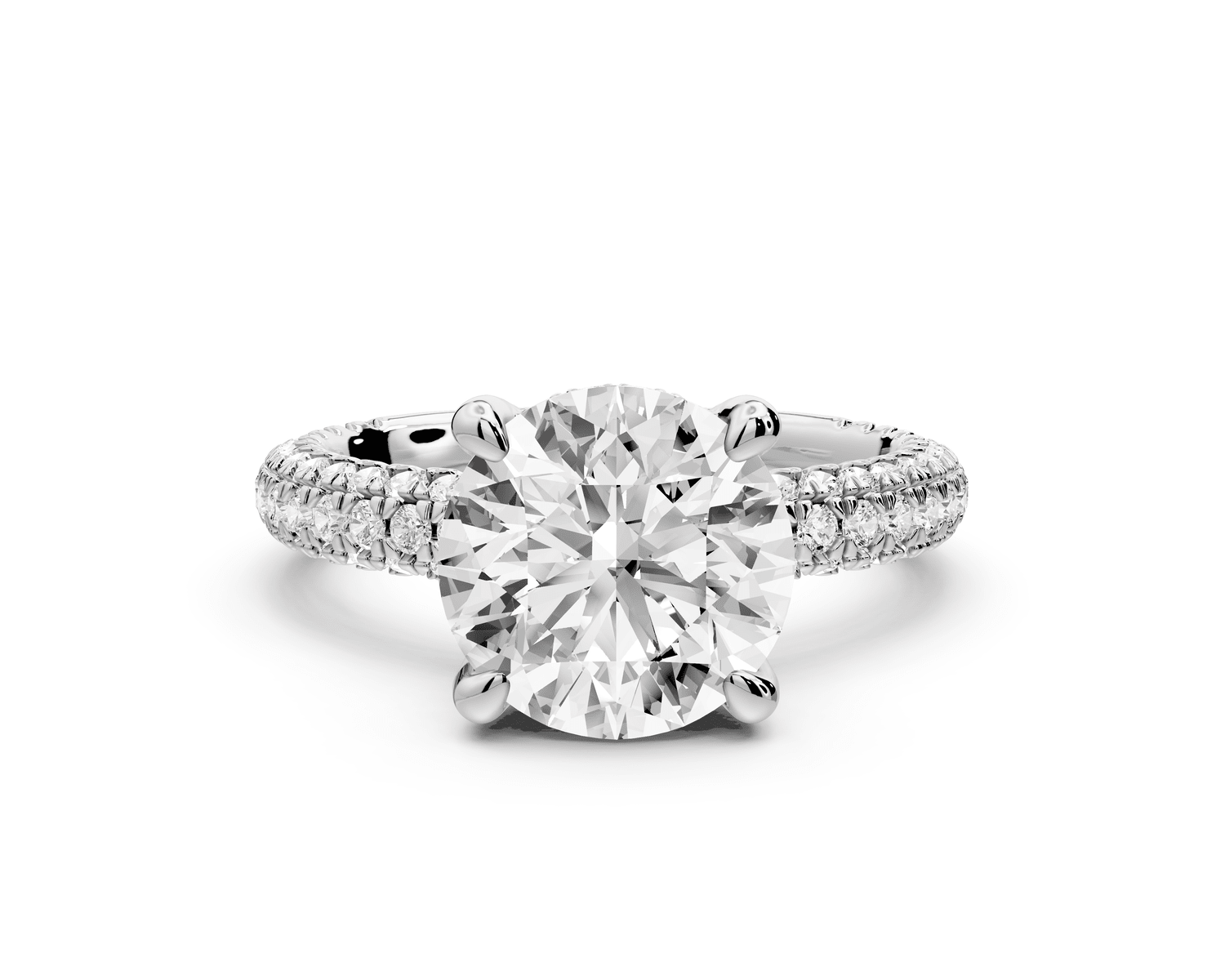 Emilia - 3ct 18k white gold round Hidden Halo Diamond Crown Rollover Pavé Engagement Ring - Mr. Alex Jewelry