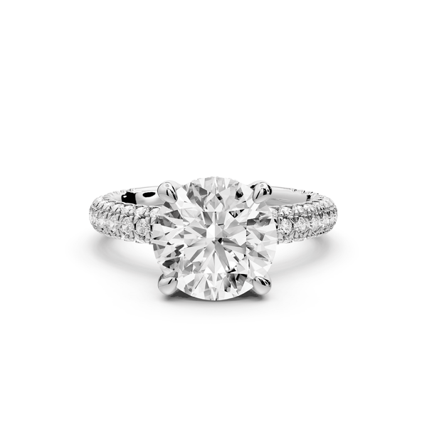Emilia - 3ct 18k white gold round Hidden Halo Diamond Crown Rollover Pavé Engagement Ring - Mr. Alex Jewelry
