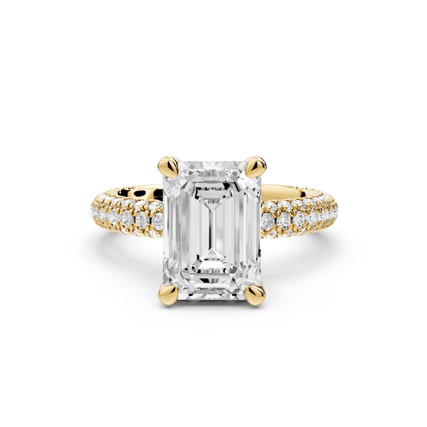 Emilia - 3ct 18k yellow gold emerald Hidden Halo Diamond Crown Rollover Pavé Engagement Ring - Mr. Alex Jewelry