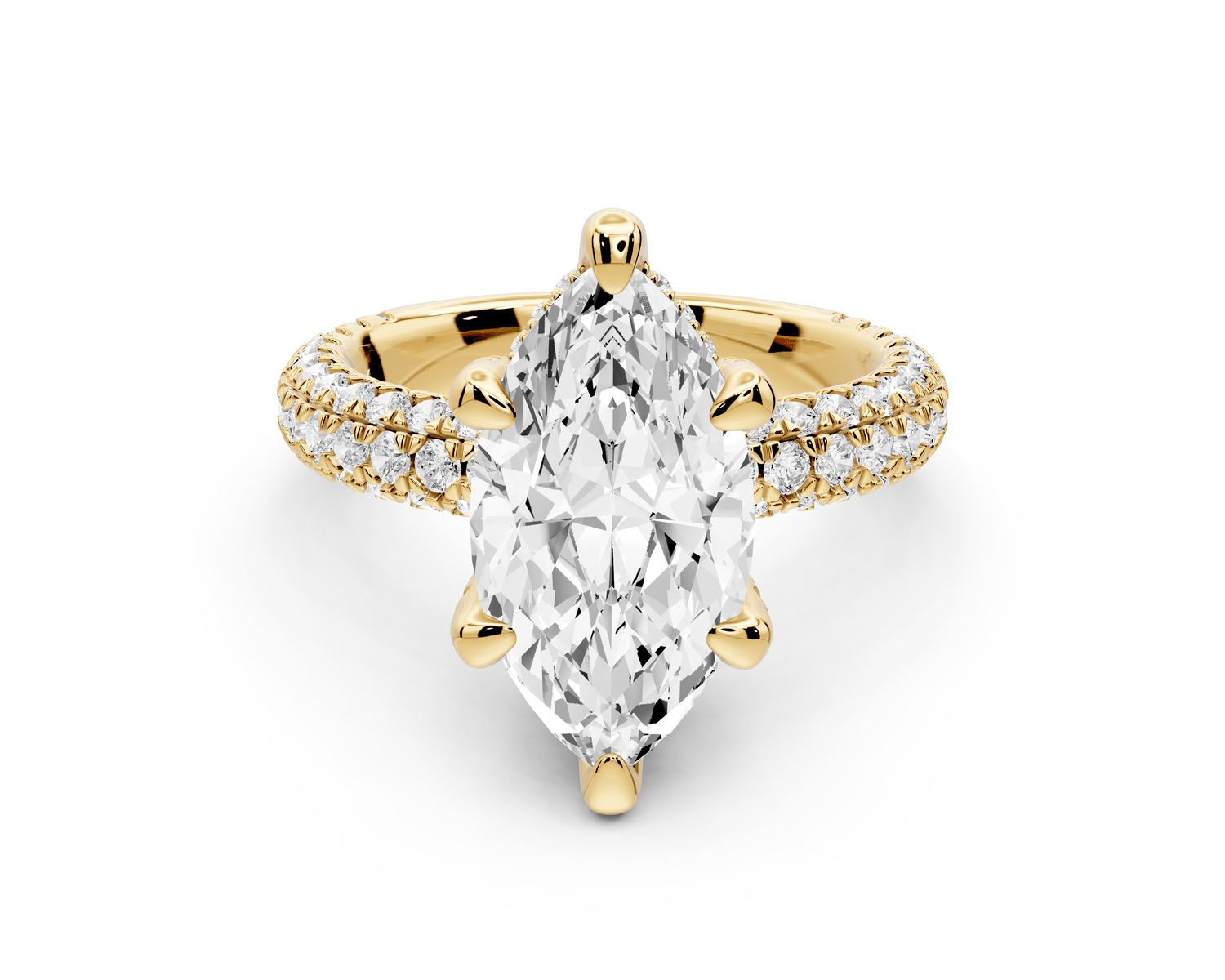 Emilia - 3ct 18k yellow gold marquise Hidden Halo Diamond Crown Rollover Pavé Engagement Ring - Mr. Alex Jewelry