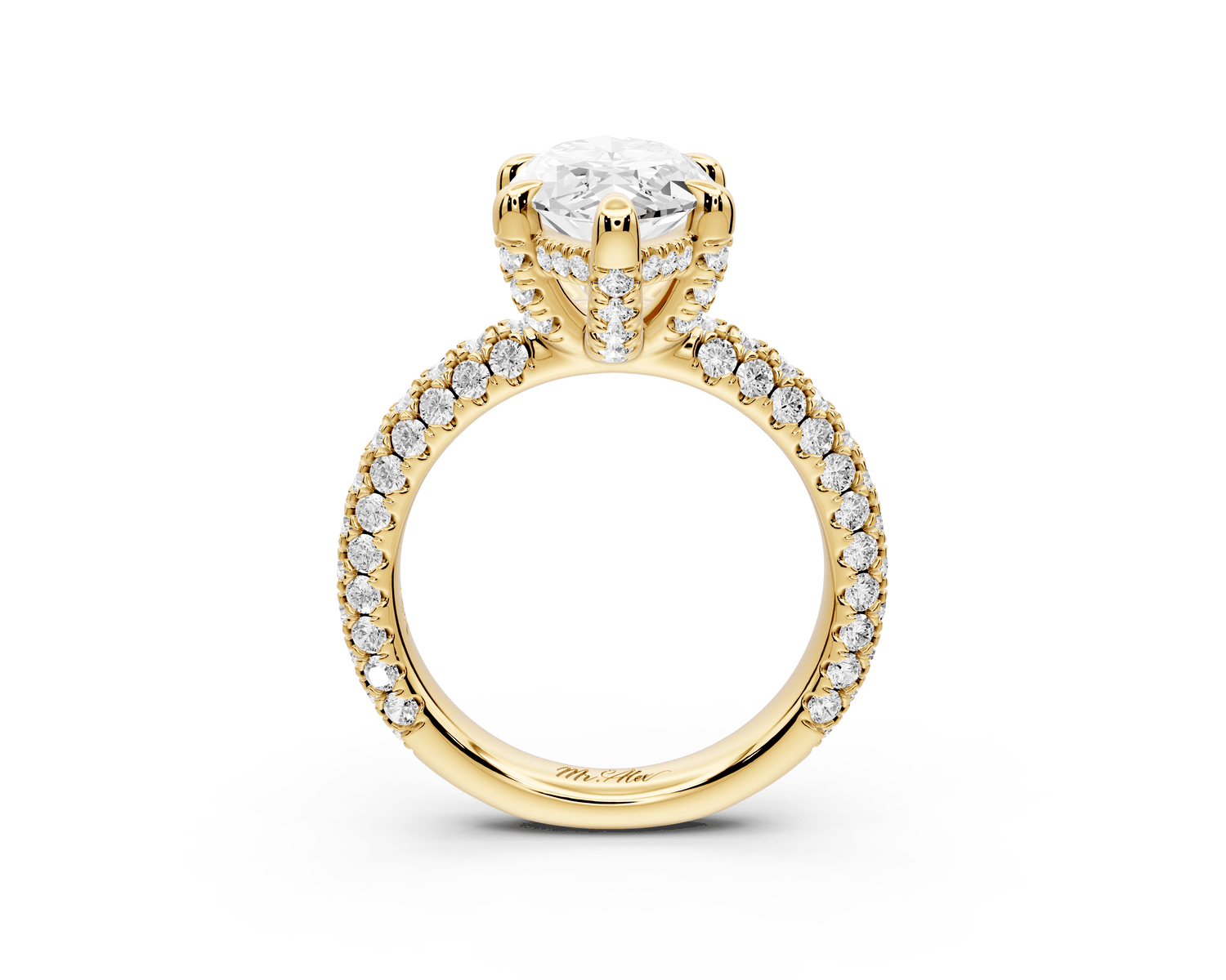 Emilia - 3ct 18k yellow gold marquise Hidden Halo Diamond Crown Rollover Pavé Engagement Ring - Mr. Alex Jewelry