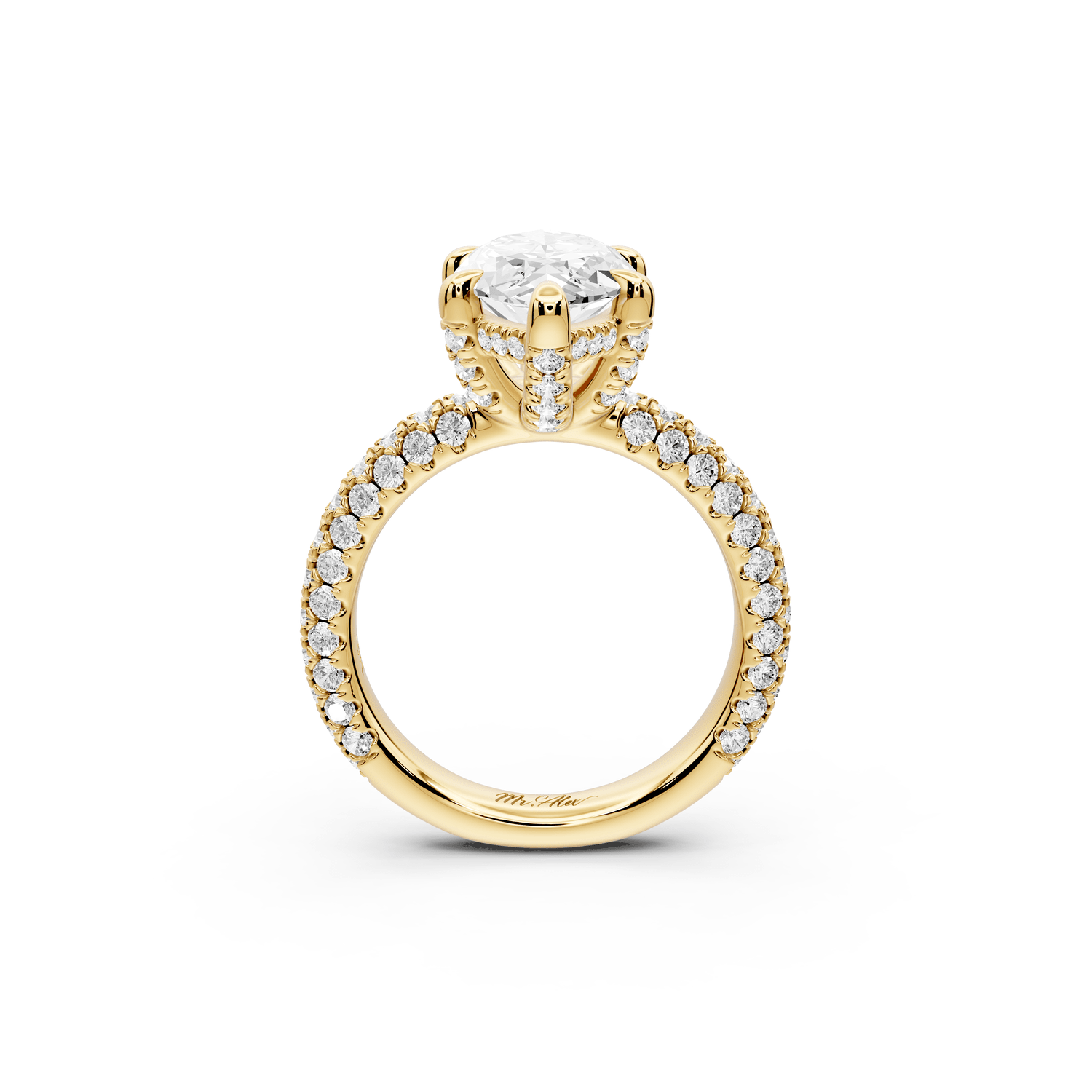 Emilia - 3ct 18k yellow gold marquise Hidden Halo Diamond Crown Rollover Pavé Engagement Ring - Mr. Alex Jewelry
