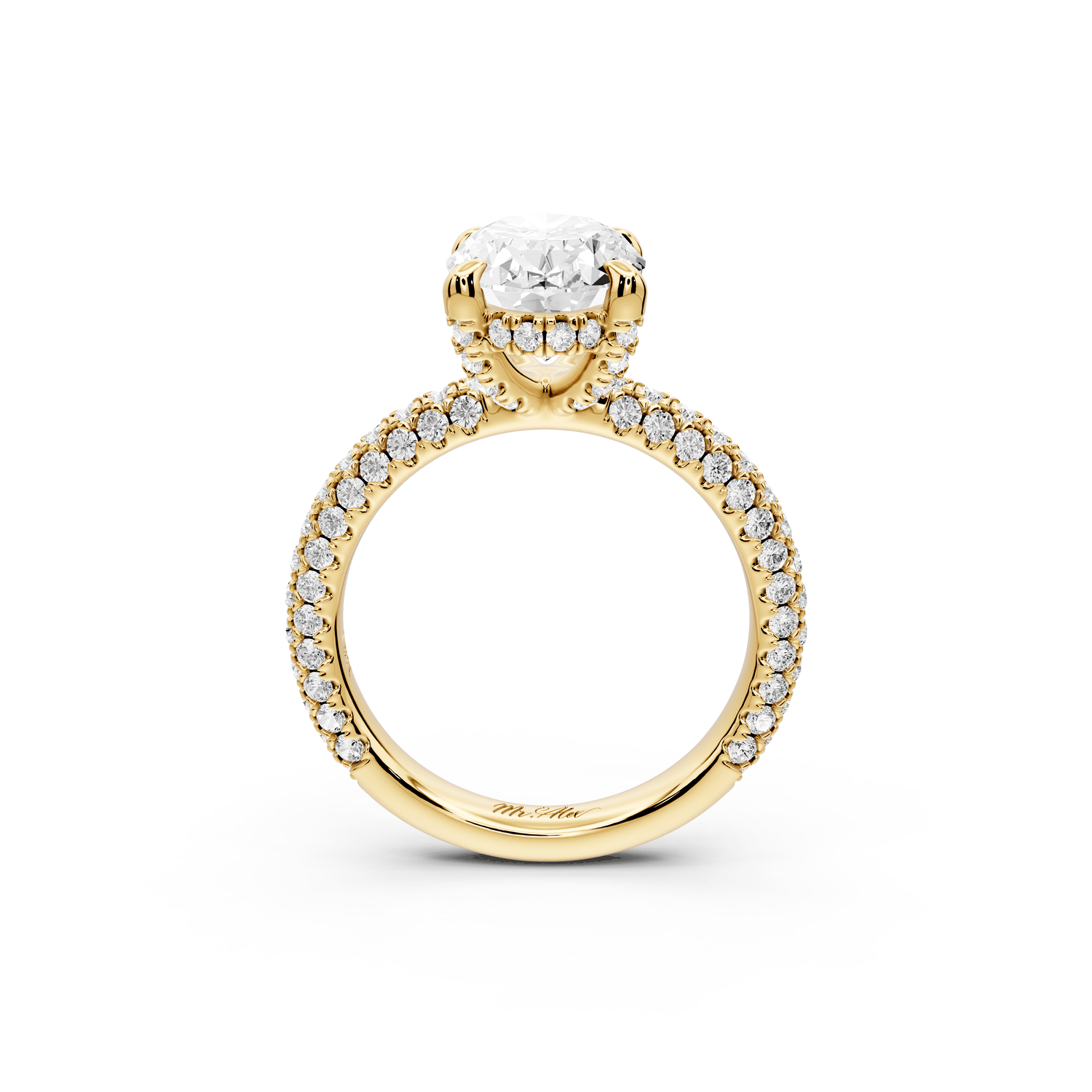 Emilia - 3ct 18k yellow gold oval Hidden Halo Diamond Crown Rollover Pavé Engagement Ring - Mr. Alex Jewelry