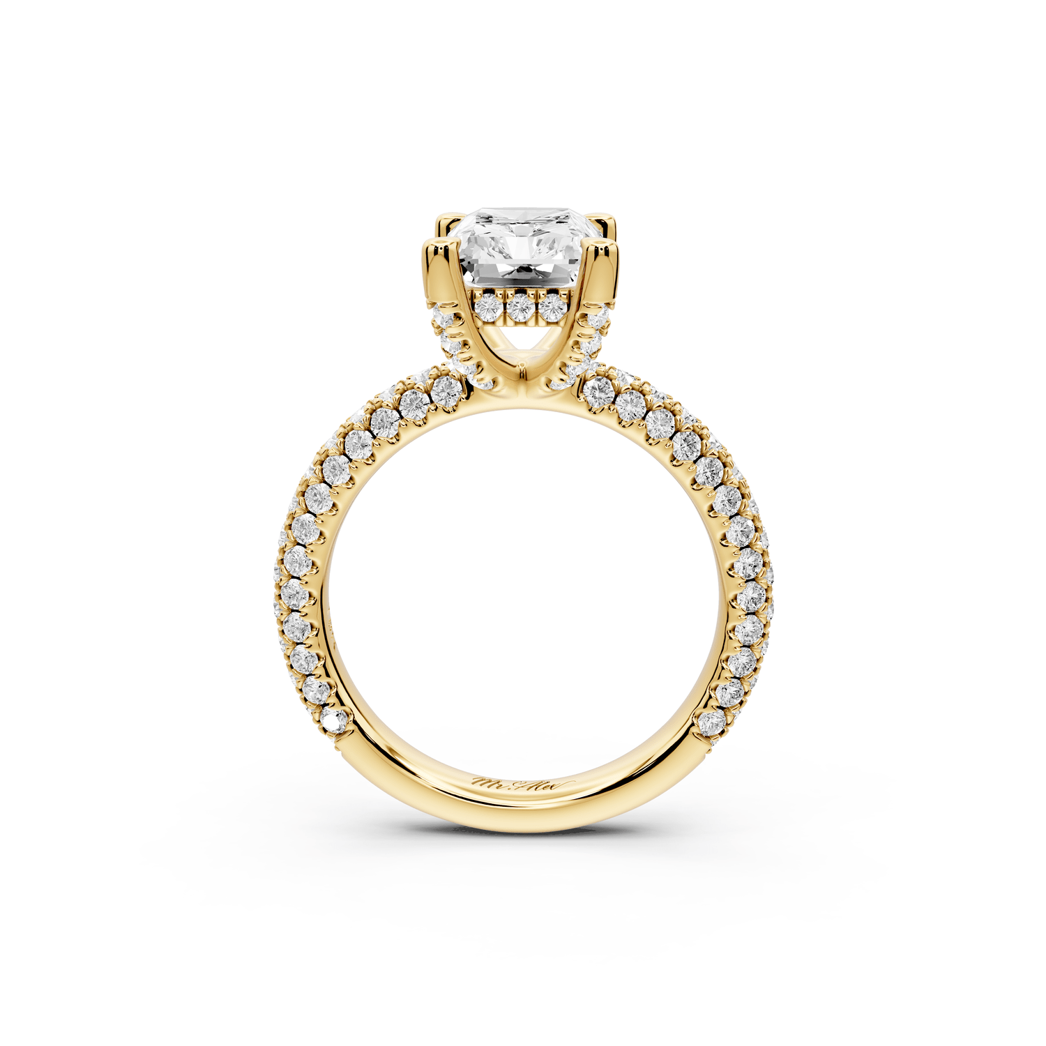 Emilia - 3ct 18k yellow gold radiant Hidden Halo Diamond Crown Rollover Pavé Engagement Ring - Mr. Alex Jewelry