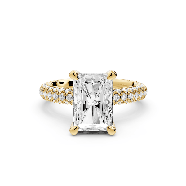 Emilia - 3ct 18k yellow gold radiant Hidden Halo Diamond Crown Rollover Pavé Engagement Ring - Mr. Alex Jewelry