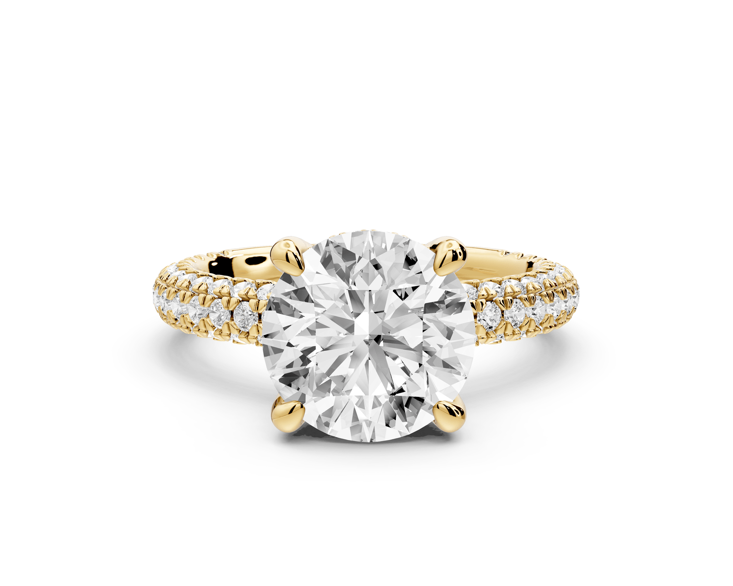 Emilia - 3ct 18k yellow gold round Hidden Halo Diamond Crown Rollover Pavé Engagement Ring - Mr. Alex Jewelry