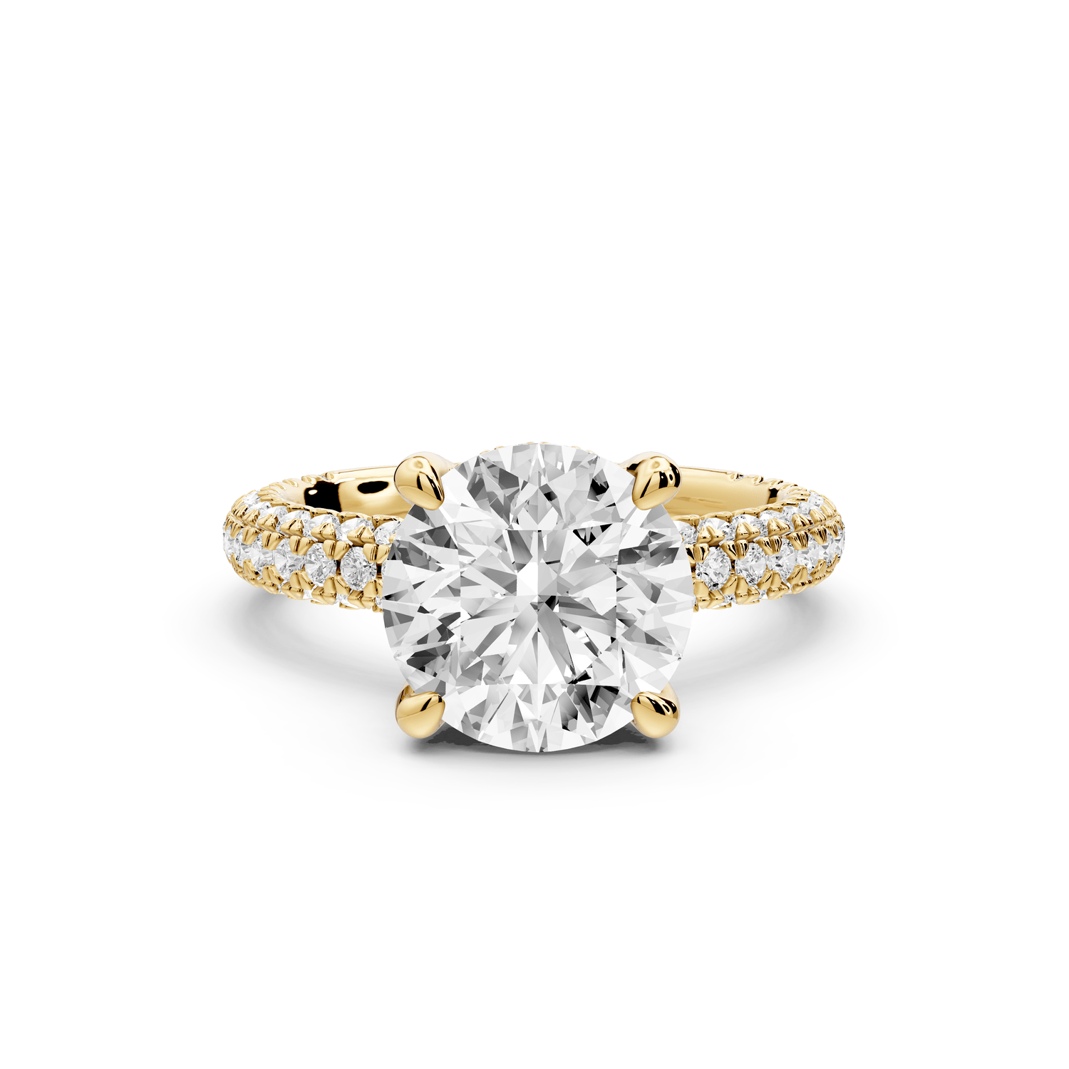 Emilia - 3ct 18k yellow gold round Hidden Halo Diamond Crown Rollover Pavé Engagement Ring - Mr. Alex Jewelry