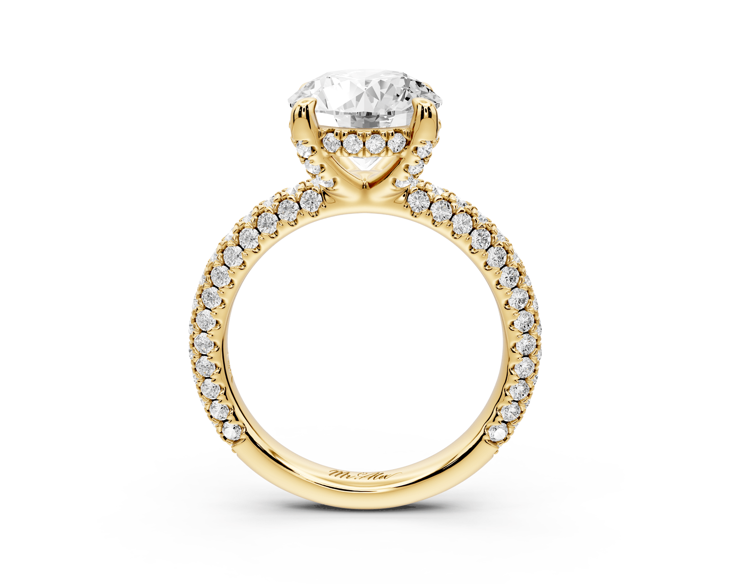 Emilia - 3ct 18k yellow gold round Hidden Halo Diamond Crown Rollover Pavé Engagement Ring - Mr. Alex Jewelry