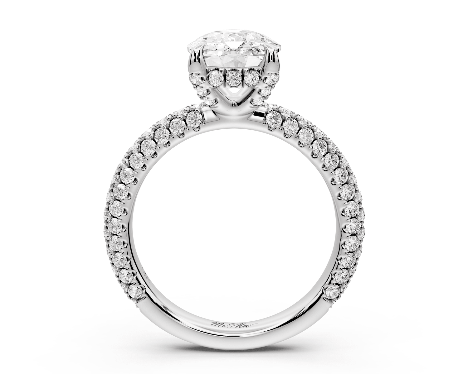 Emilia - 3ct platinum ecushion Hidden Halo Diamond Crown Rollover Pavé Engagement Ring - Mr. Alex Jewelry