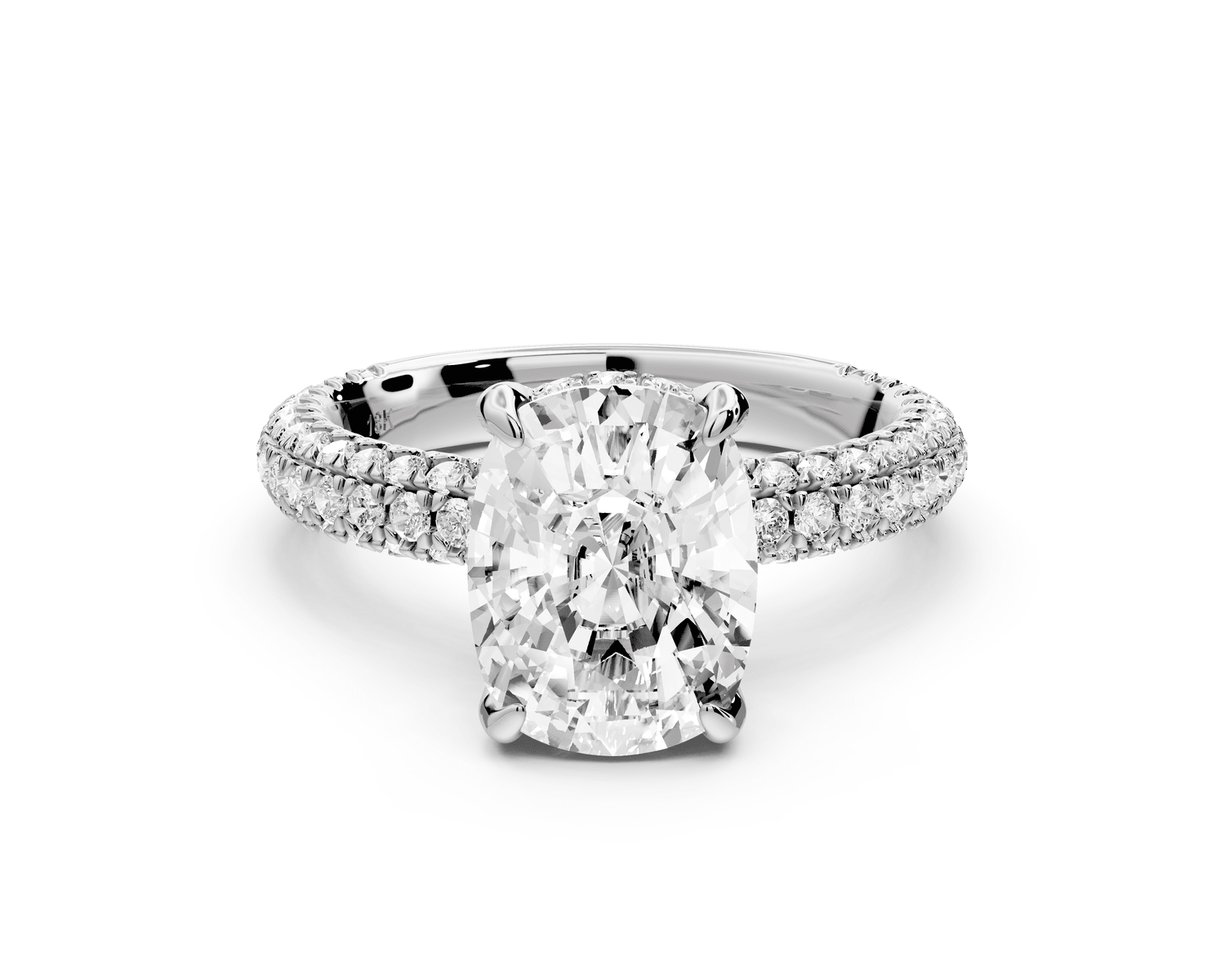Emilia - 3ct platinum ecushion Hidden Halo Diamond Crown Rollover Pavé Engagement Ring - Mr. Alex Jewelry