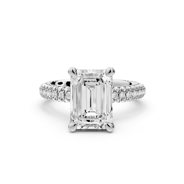 Emilia - 3ct platinum emerald Hidden Halo Diamond Crown Rollover Pavé Engagement Ring - Mr. Alex Jewelry