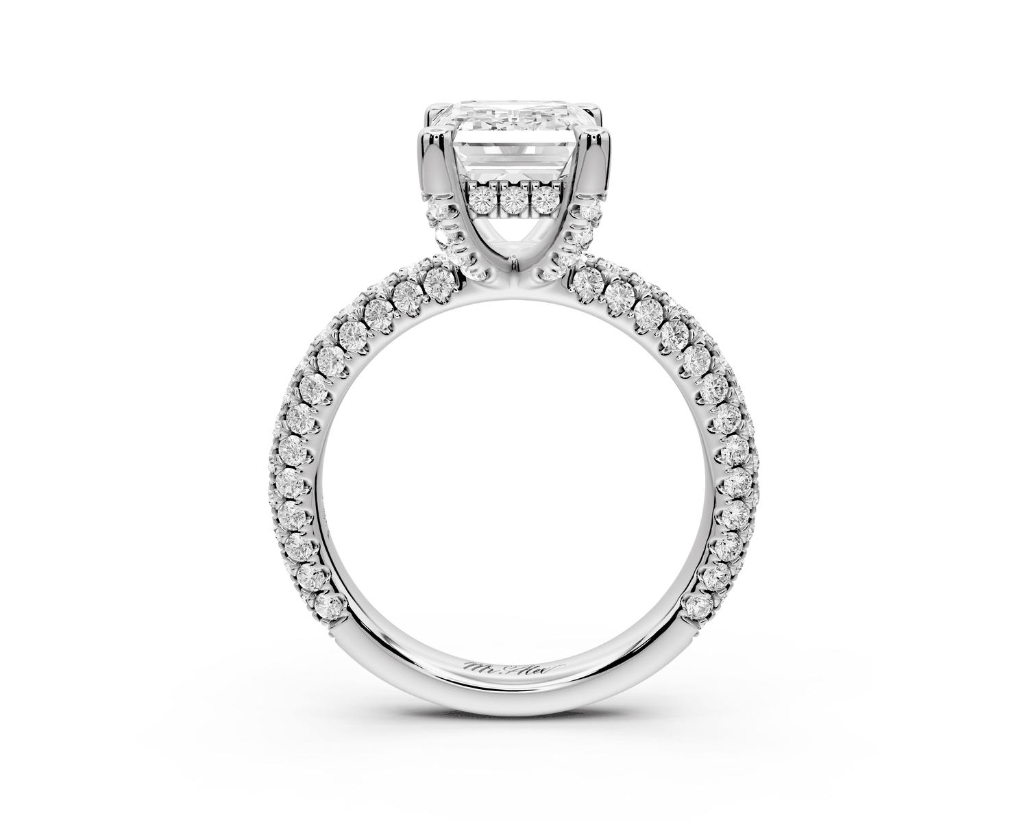 Emilia - 3ct platinum emerald Hidden Halo Diamond Crown Rollover Pavé Engagement Ring - Mr. Alex Jewelry