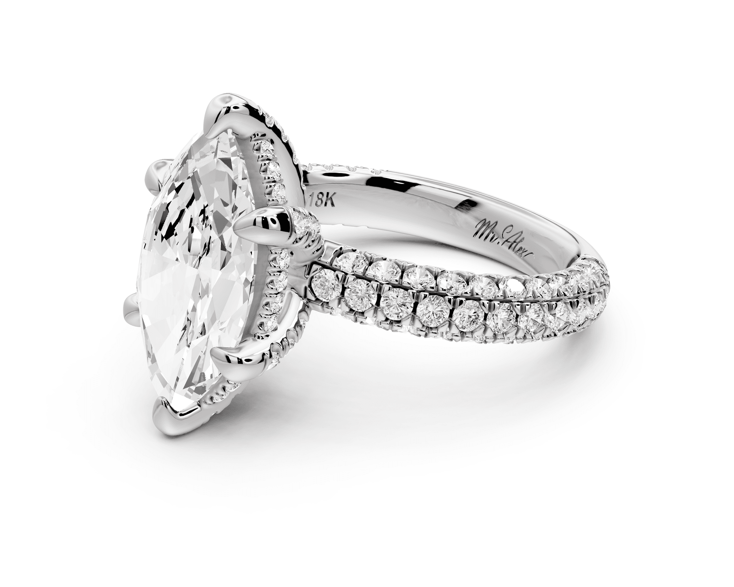 Emilia - 3ct platinum marquise Hidden Halo Diamond Crown Rollover Pavé Engagement Ring - Mr. Alex Jewelry