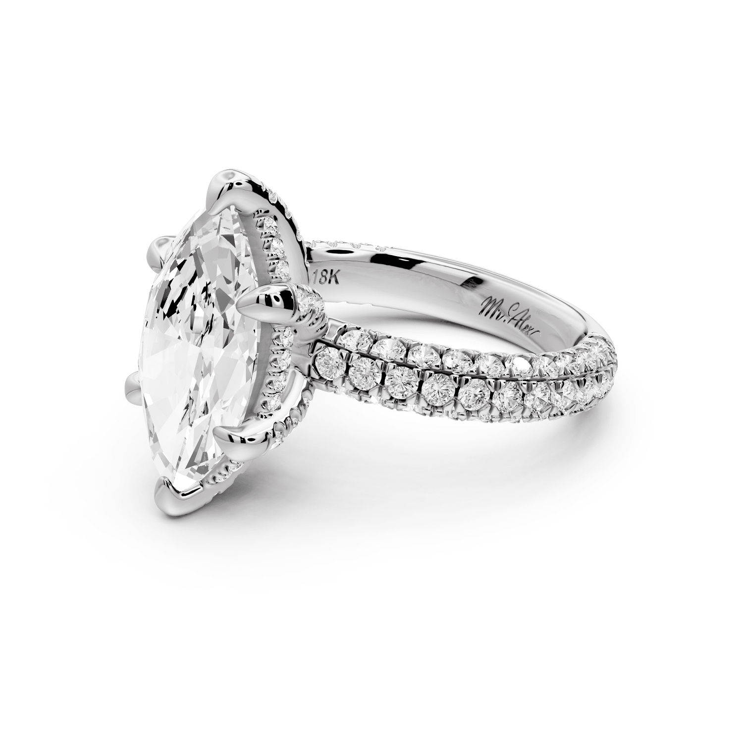Emilia - 3ct platinum marquise Hidden Halo Diamond Crown Rollover Pavé Engagement Ring - Mr. Alex Jewelry