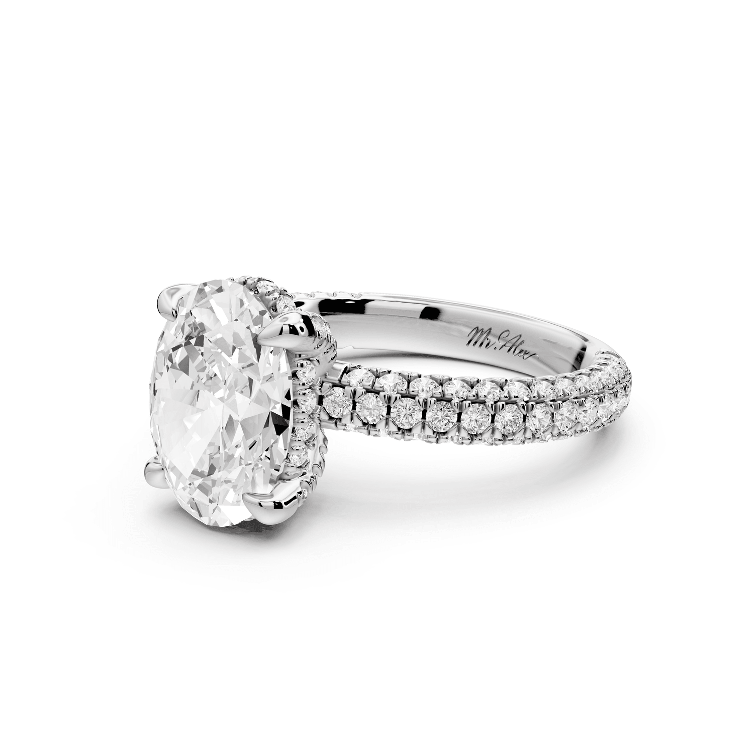 Emilia - 3ct platinum oval Hidden Halo Diamond Crown Rollover Pavé Engagement Ring - Mr. Alex Jewelry