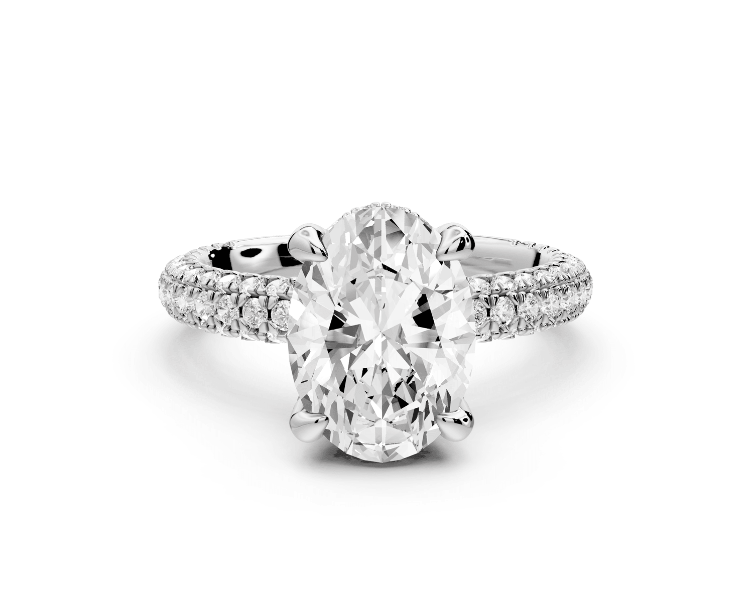 Emilia - 3ct platinum oval Hidden Halo Diamond Crown Rollover Pavé Engagement Ring - Mr. Alex Jewelry