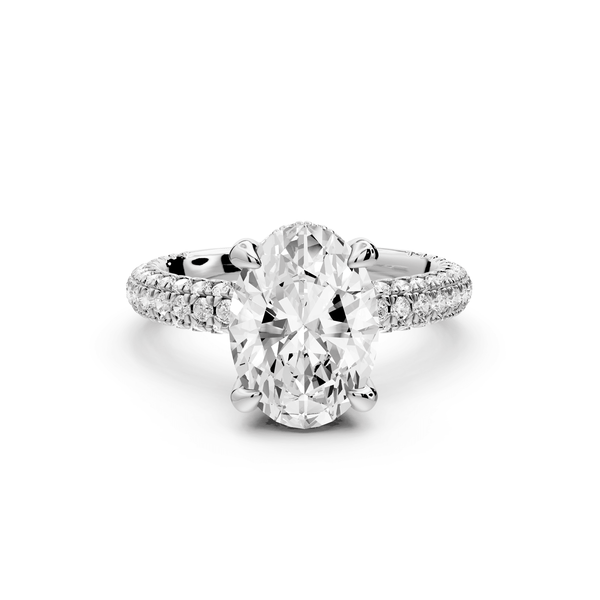 Emilia - 3ct platinum oval Hidden Halo Diamond Crown Rollover Pavé Engagement Ring - Mr. Alex Jewelry