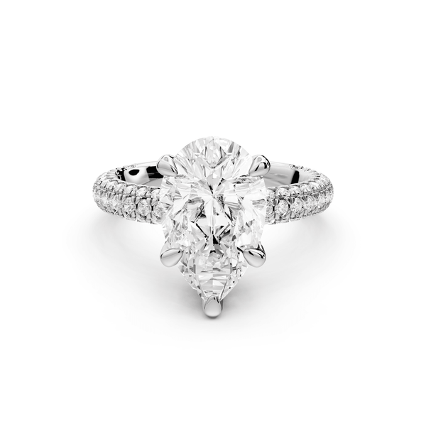 Emilia - 3ct platinum pear Hidden Halo Diamond Crown Rollover Pavé Engagement Ring - Mr. Alex Jewelry
