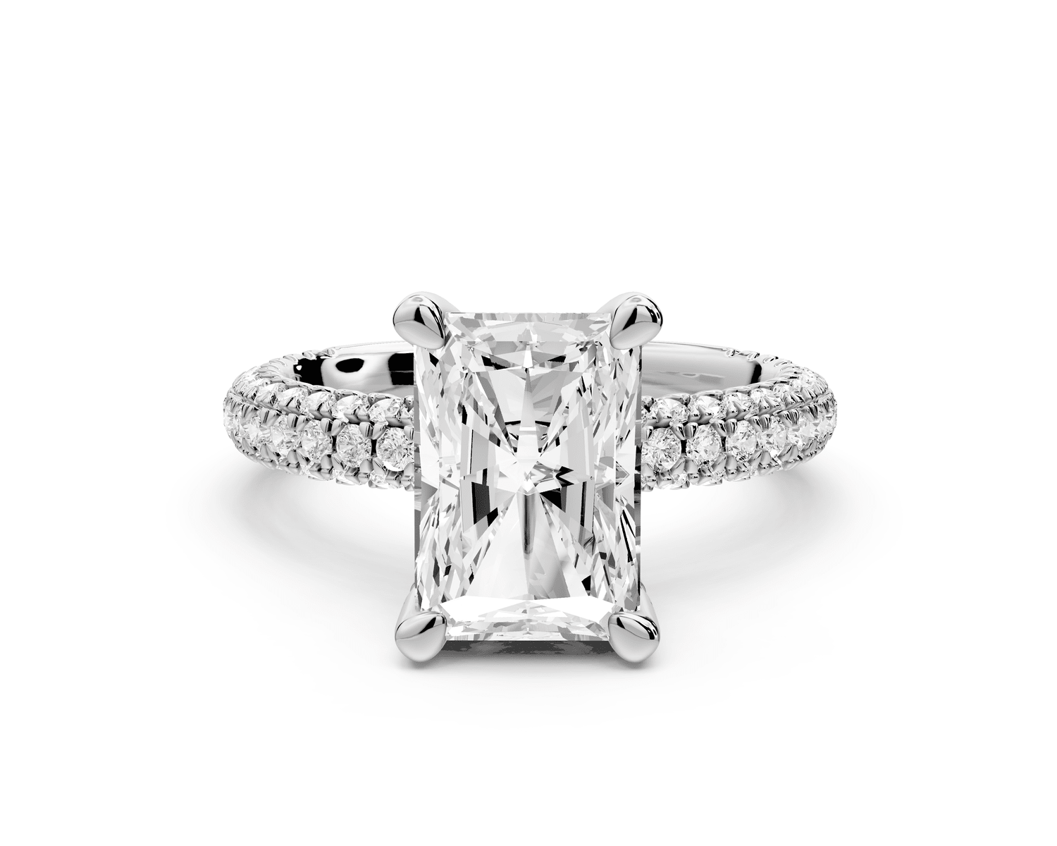 Emilia - 3ct platinum radiant Hidden Halo Diamond Crown Rollover Pavé Engagement Ring - Mr. Alex Jewelry