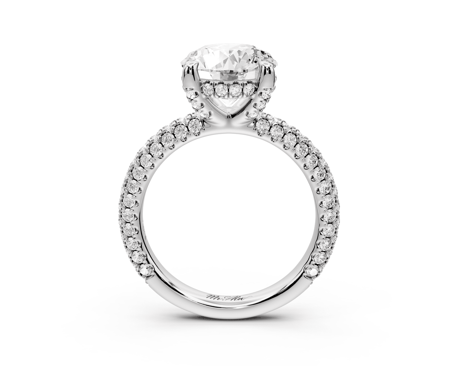 Emilia - 3ct platinum round Hidden Halo Diamond Crown Rollover Pavé Engagement Ring - Mr. Alex Jewelry