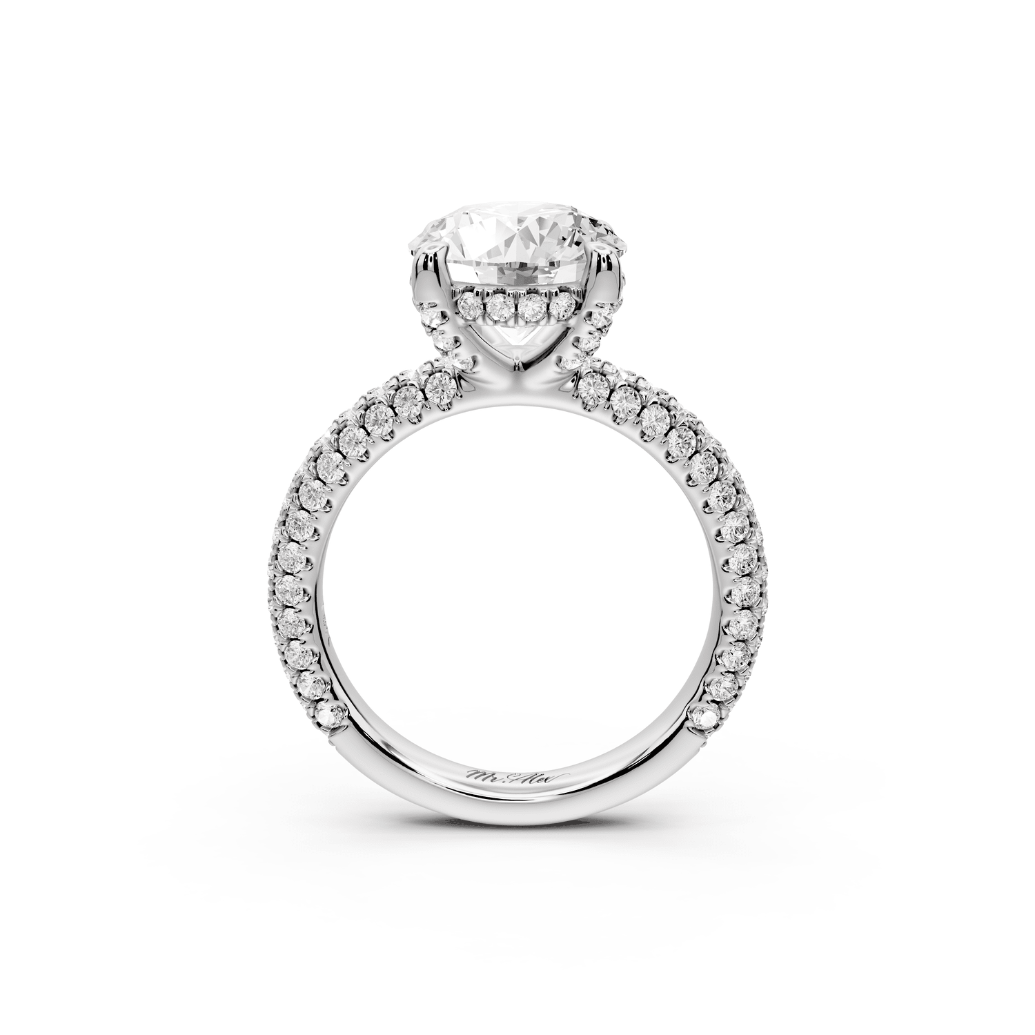 Emilia - 3ct platinum round Hidden Halo Diamond Crown Rollover Pavé Engagement Ring - Mr. Alex Jewelry