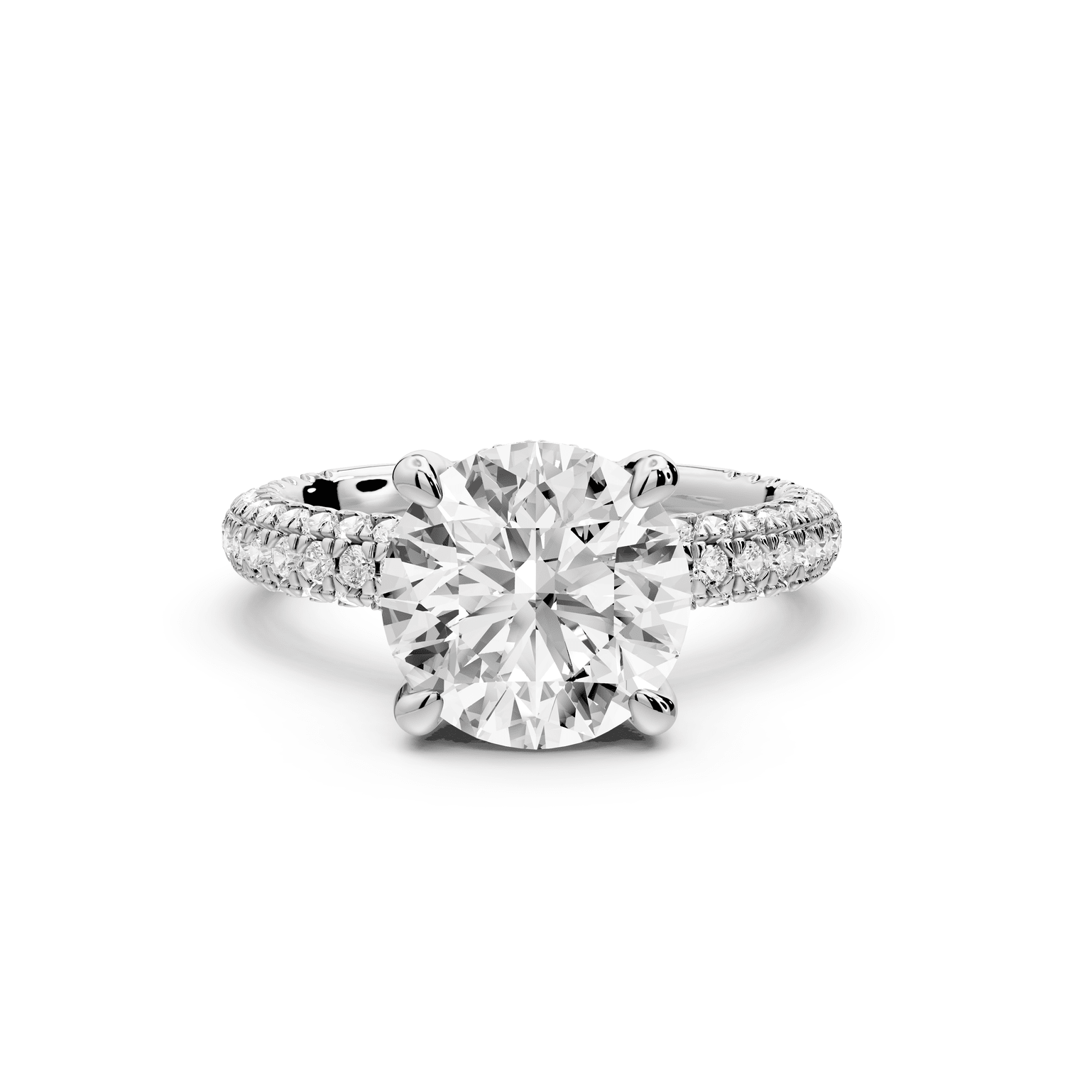 Emilia - 3ct platinum round Hidden Halo Diamond Crown Rollover Pavé Engagement Ring - Mr. Alex Jewelry