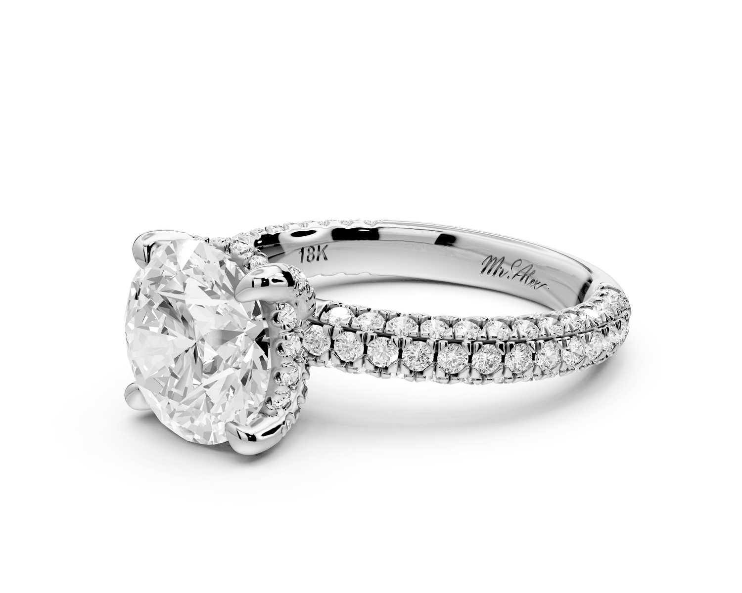 Emilia - 3ct platinum round Hidden Halo Diamond Crown Rollover Pavé Engagement Ring - Mr. Alex Jewelry