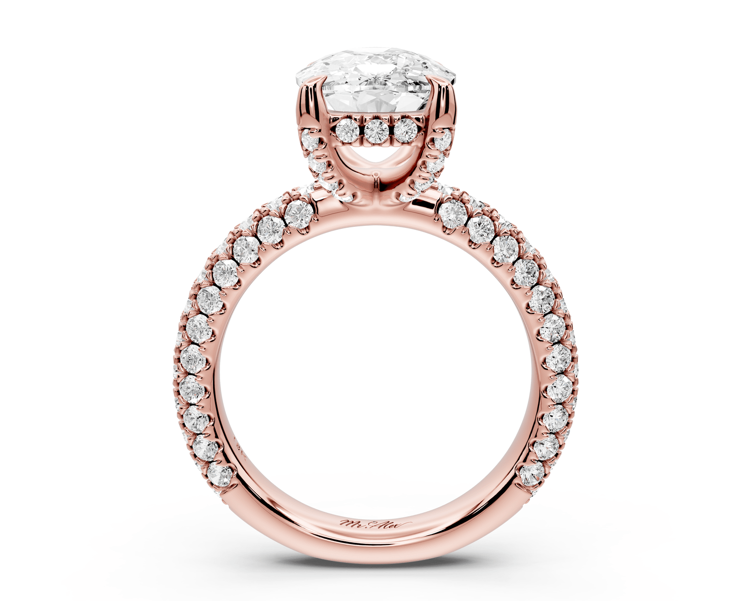 Emilia - 4ct 14k rose gold ecushion Hidden Halo Diamond Crown Rollover Pavé Engagement Ring - Mr. Alex Jewelry