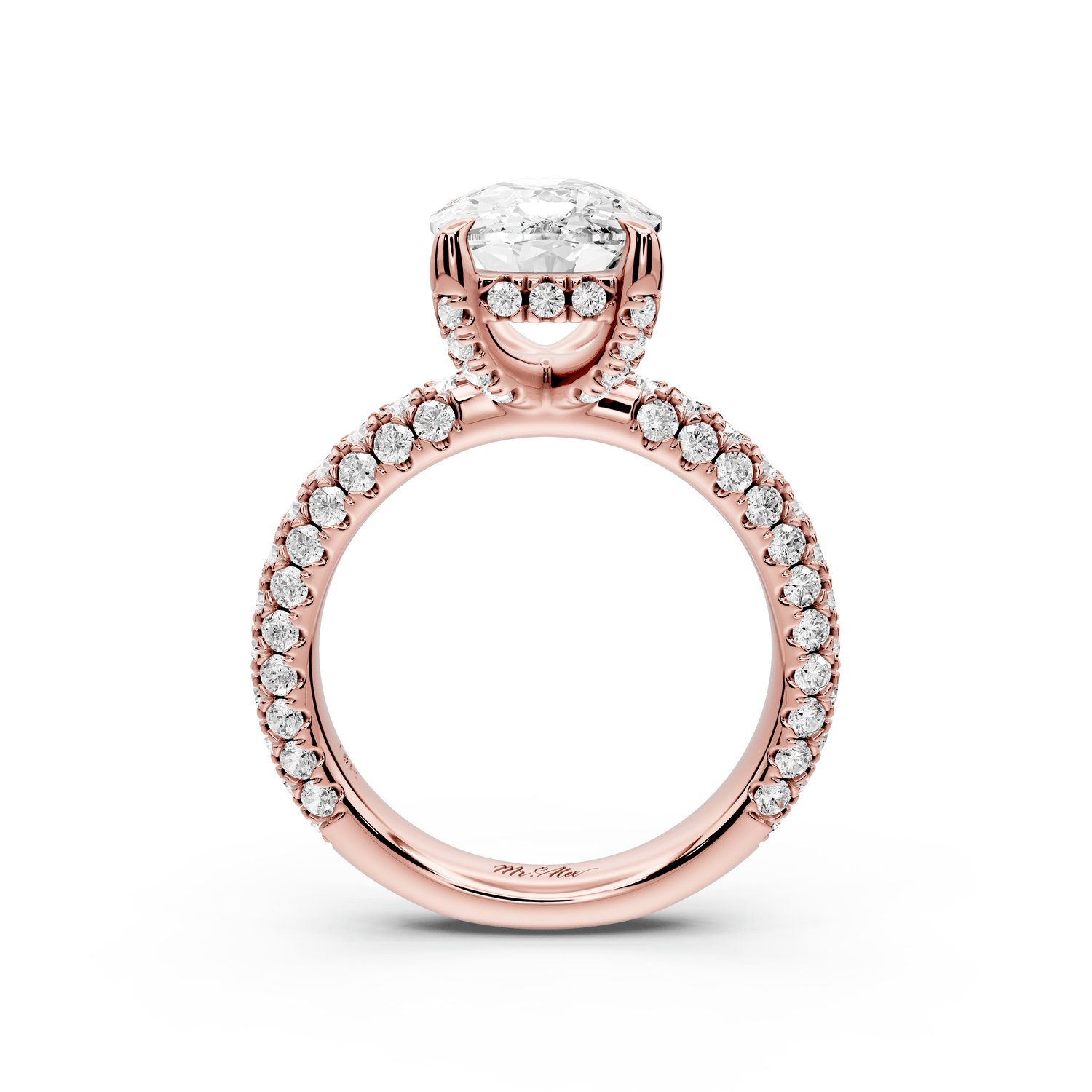 Emilia - 4ct 14k rose gold ecushion Hidden Halo Diamond Crown Rollover Pavé Engagement Ring - Mr. Alex Jewelry