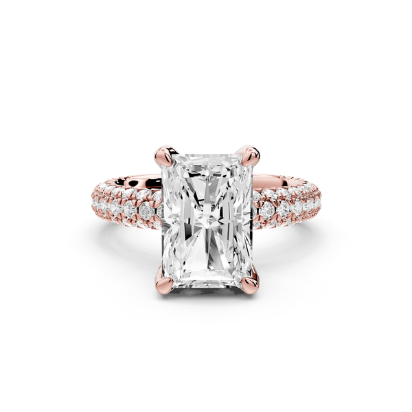 Emilia - 4ct 14k rose gold radiant Hidden Halo Diamond Crown Rollover Pavé Engagement Ring - Mr. Alex Jewelry