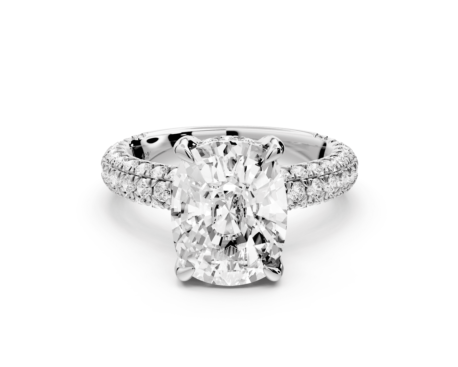 Emilia - 4ct 14k white gold ecushion Hidden Halo Diamond Crown Rollover Pavé Engagement Ring - Mr. Alex Jewelry
