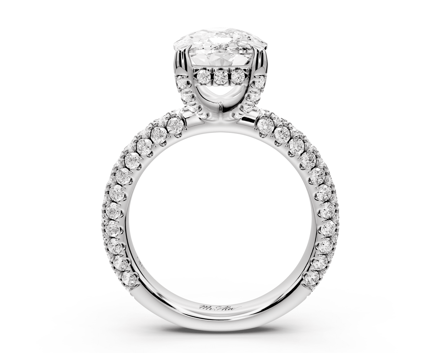 Emilia - 4ct 14k white gold ecushion Hidden Halo Diamond Crown Rollover Pavé Engagement Ring - Mr. Alex Jewelry