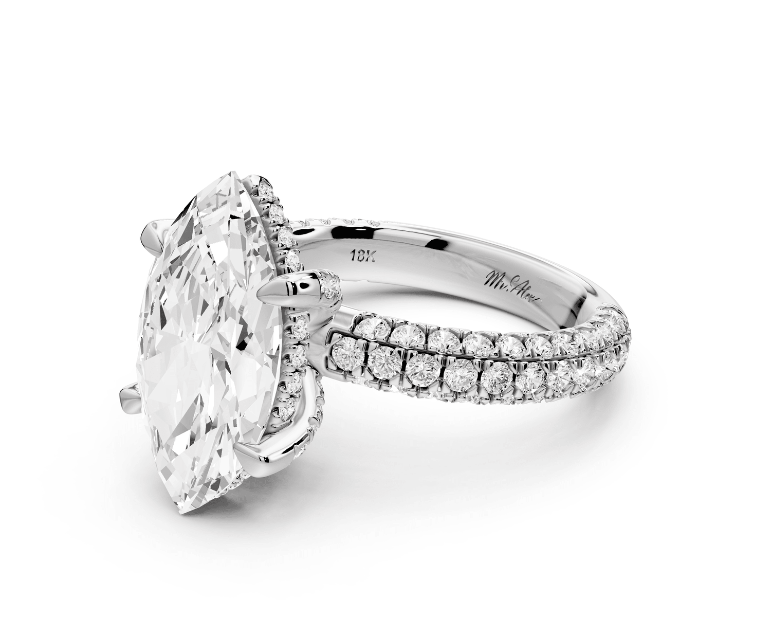 Emilia - 4ct 14k white gold marquise Hidden Halo Diamond Crown Rollover Pavé Engagement Ring - Mr. Alex Jewelry
