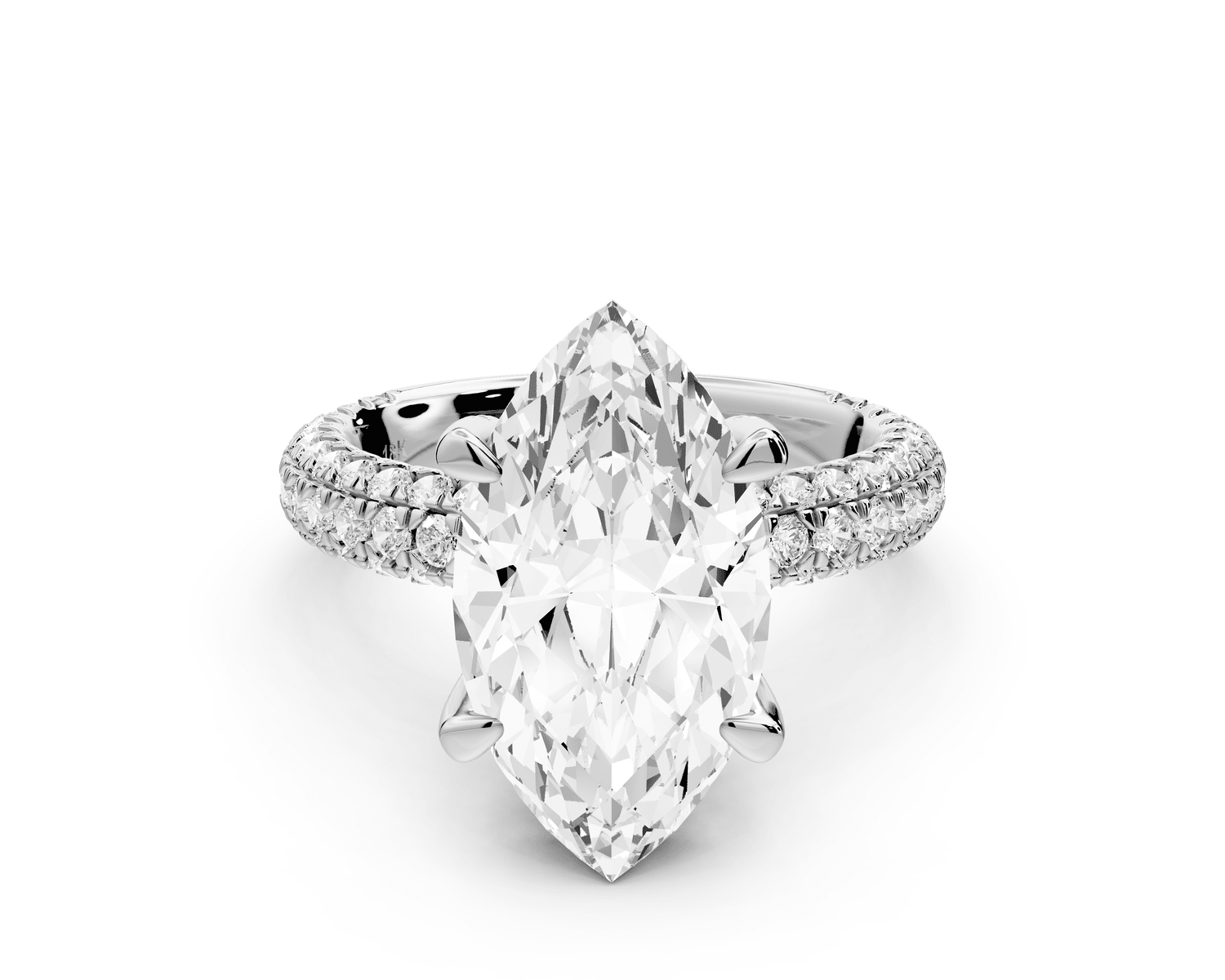 Emilia - 4ct 14k white gold marquise Hidden Halo Diamond Crown Rollover Pavé Engagement Ring - Mr. Alex Jewelry