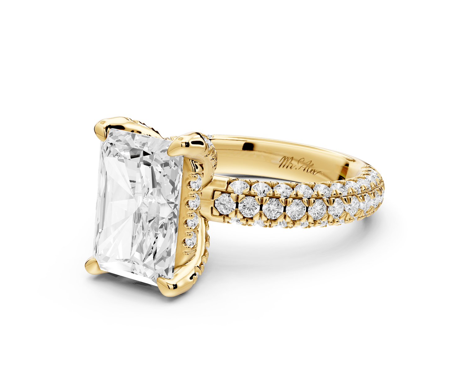 Emilia - 4ct 14k white gold radiant Hidden Halo Diamond Crown Rollover Pavé Engagement Ring - Mr. Alex Jewelry