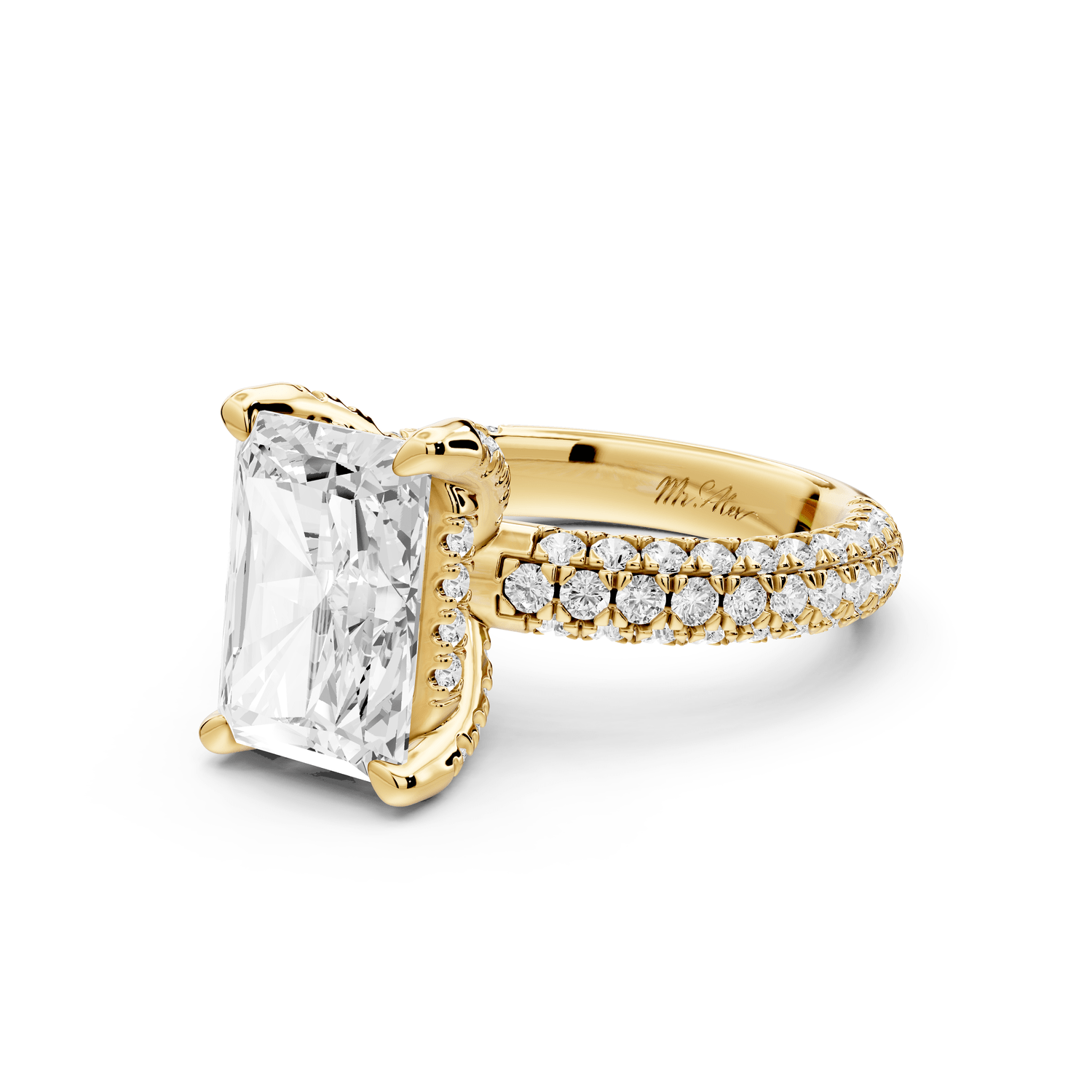 Emilia - 4ct 14k white gold radiant Hidden Halo Diamond Crown Rollover Pavé Engagement Ring - Mr. Alex Jewelry