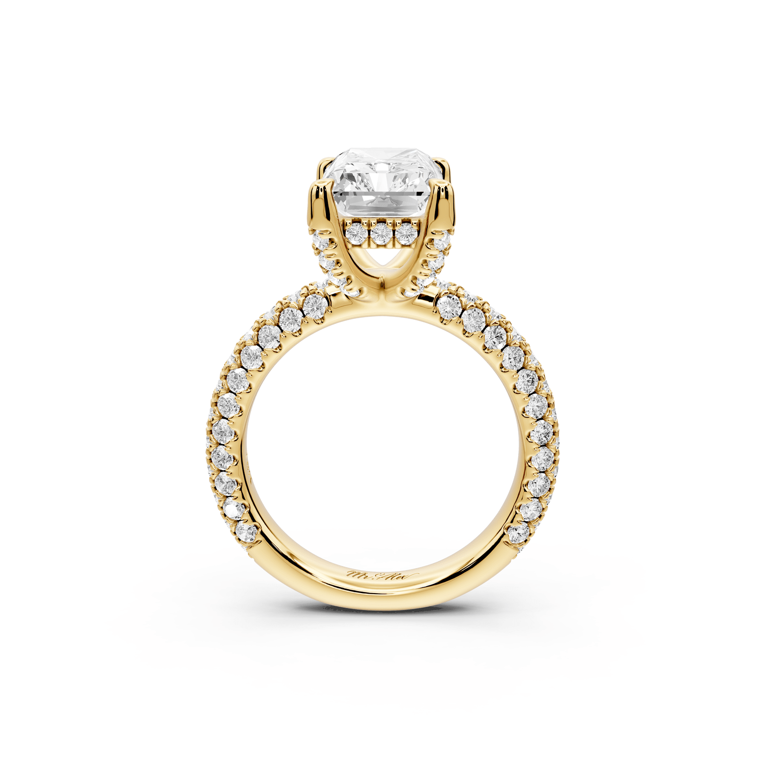 Emilia - 4ct 14k white gold radiant Hidden Halo Diamond Crown Rollover Pavé Engagement Ring - Mr. Alex Jewelry