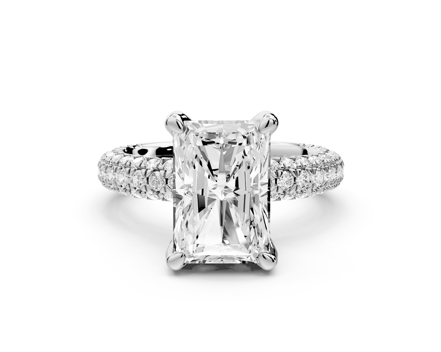 Emilia - 4ct 14k white gold radiant Hidden Halo Diamond Crown Rollover Pavé Engagement Ring - Mr. Alex Jewelry