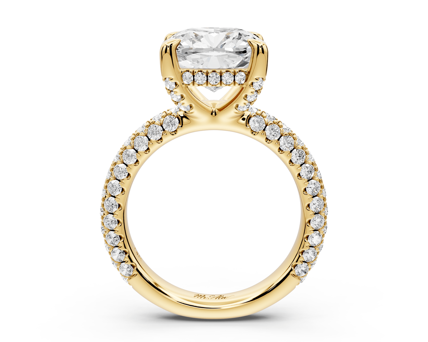 Emilia - 4ct 14k yellow gold cushion Hidden Halo Diamond Crown Rollover Pavé Engagement Ring - Mr. Alex Jewelry