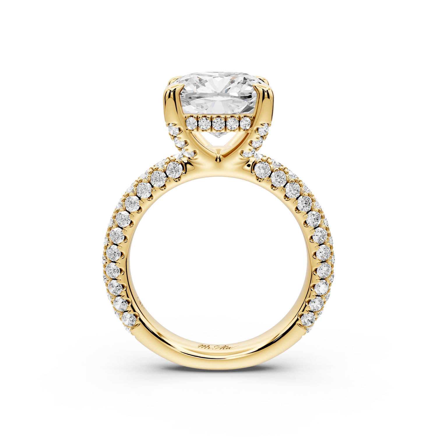 Emilia - 4ct 14k yellow gold cushion Hidden Halo Diamond Crown Rollover Pavé Engagement Ring - Mr. Alex Jewelry