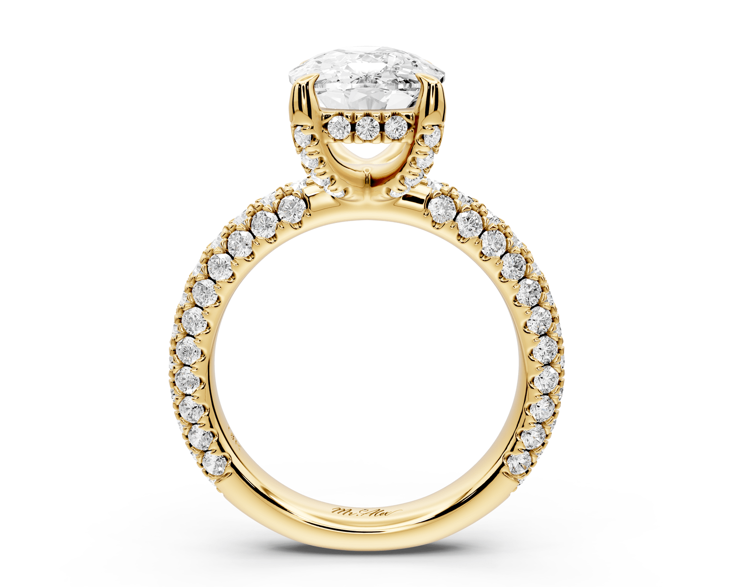 Emilia - 4ct 14k yellow gold ecushion Hidden Halo Diamond Crown Rollover Pavé Engagement Ring - Mr. Alex Jewelry