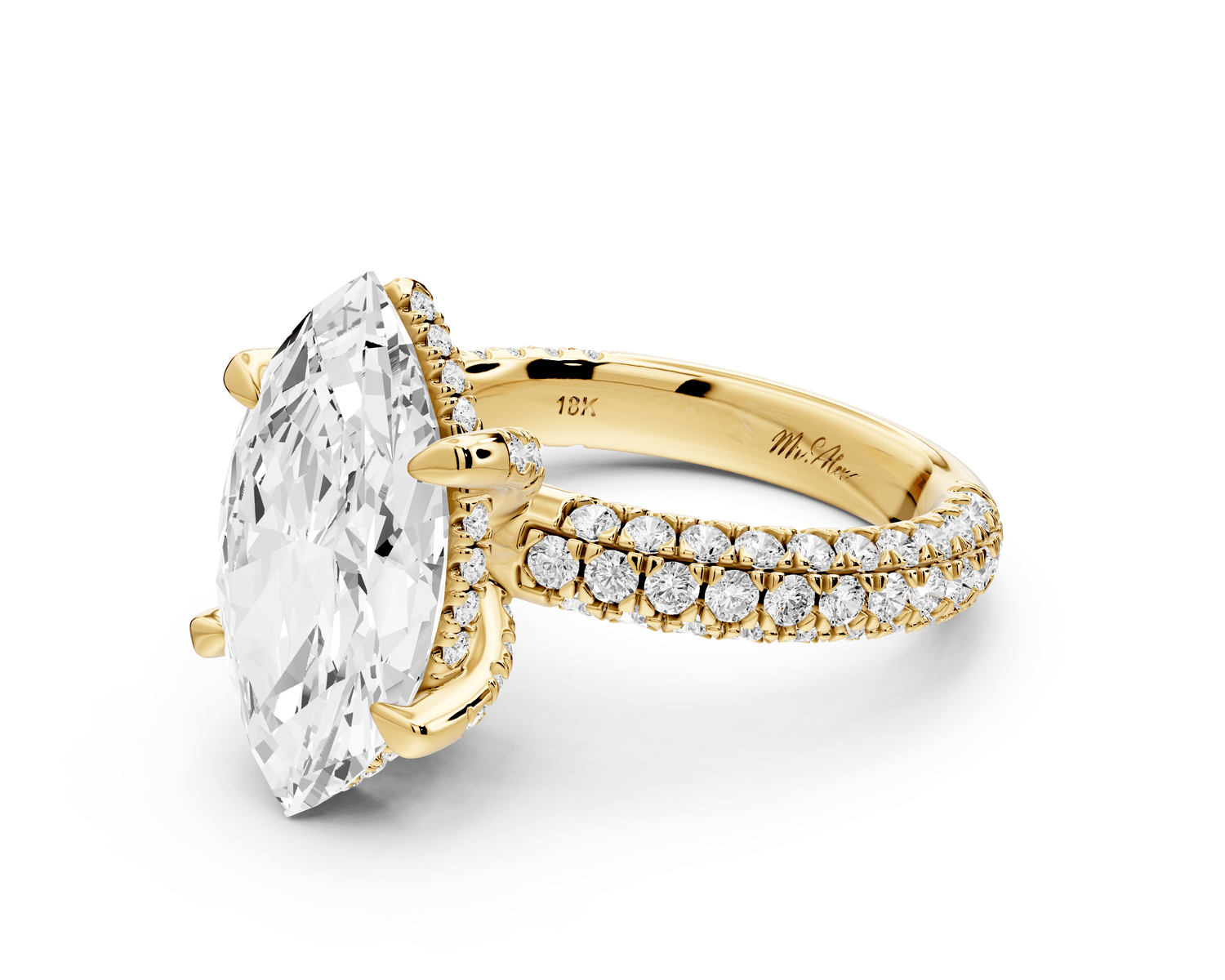 Emilia - 4ct 14k yellow gold marquise Hidden Halo Diamond Crown Rollover Pavé Engagement Ring - Mr. Alex Jewelry