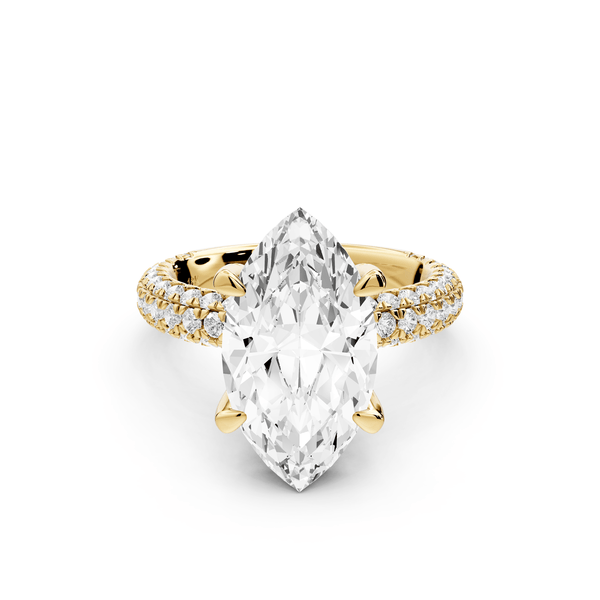 Emilia - 4ct 14k yellow gold marquise Hidden Halo Diamond Crown Rollover Pavé Engagement Ring - Mr. Alex Jewelry