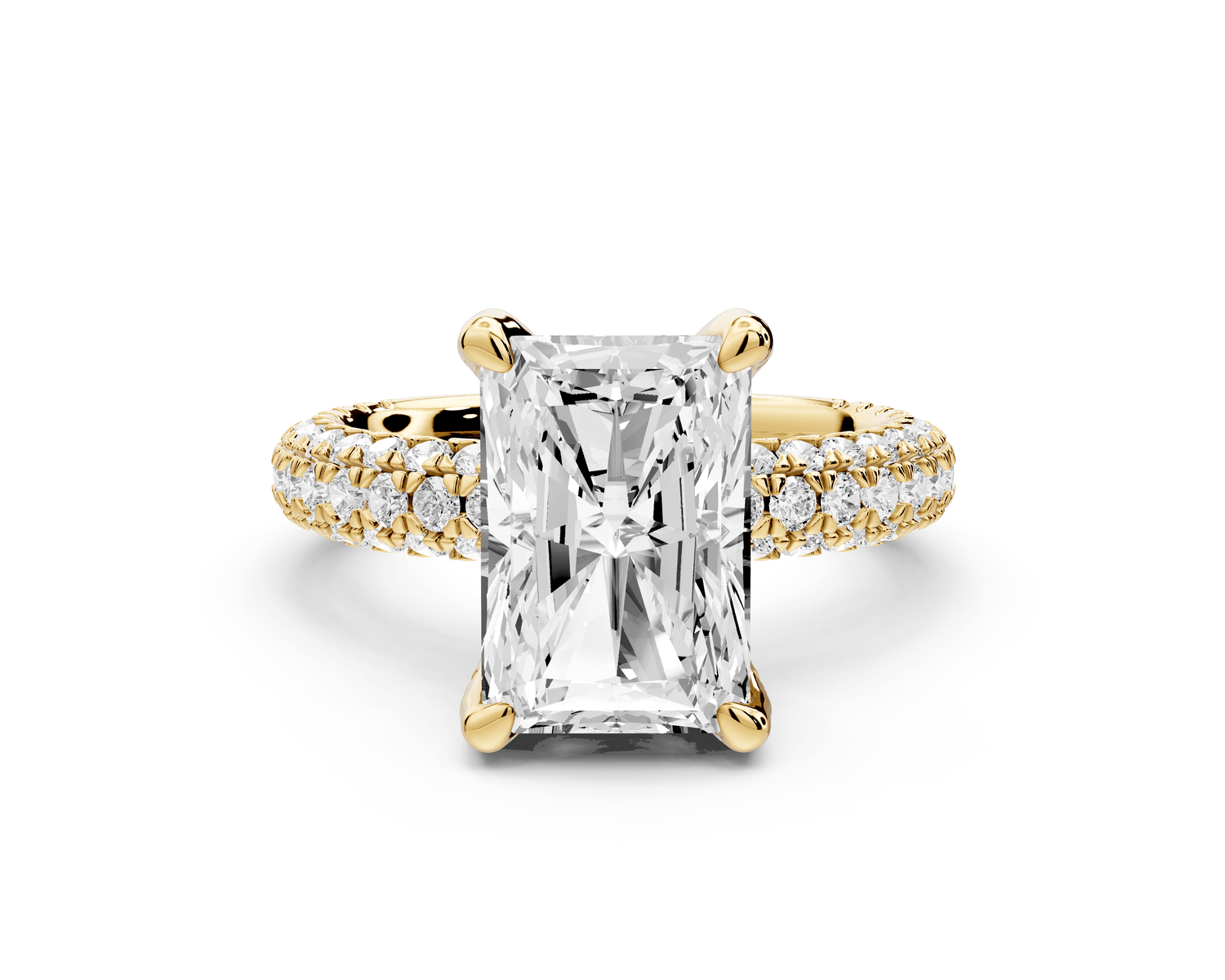 Emilia - 4ct 14k yellow gold radiant Hidden Halo Diamond Crown Rollover Pavé Engagement Ring - Mr. Alex Jewelry