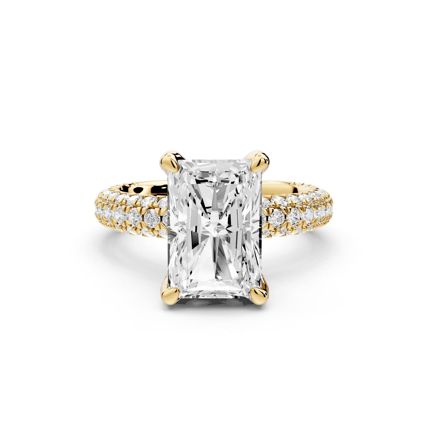 Emilia - 4ct 14k yellow gold radiant Hidden Halo Diamond Crown Rollover Pavé Engagement Ring - Mr. Alex Jewelry