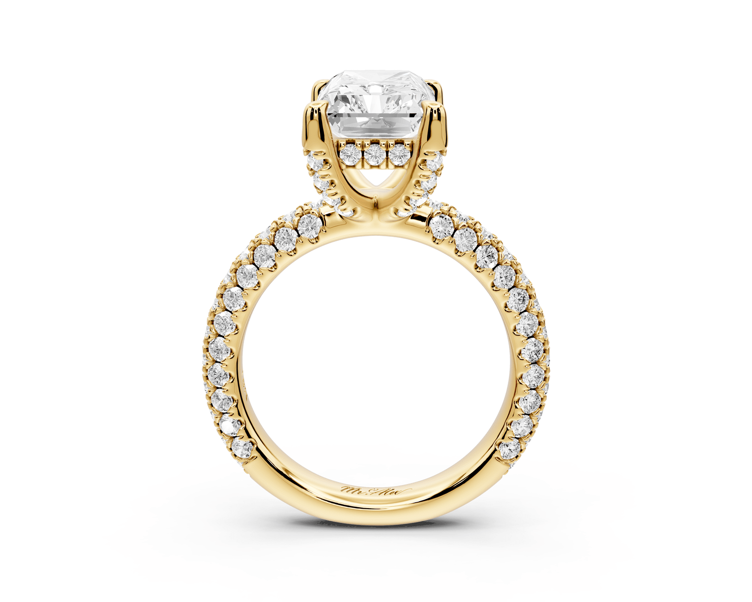 Emilia - 4ct 14k yellow gold radiant Hidden Halo Diamond Crown Rollover Pavé Engagement Ring - Mr. Alex Jewelry