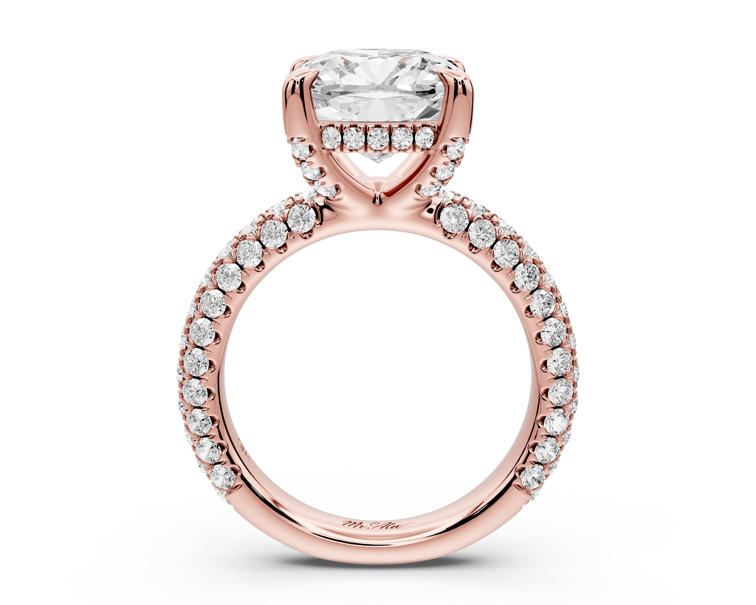 Emilia - 4ct 18k rose gold cushion Hidden Halo Diamond Crown Rollover Pavé Engagement Ring - Mr. Alex Jewelry